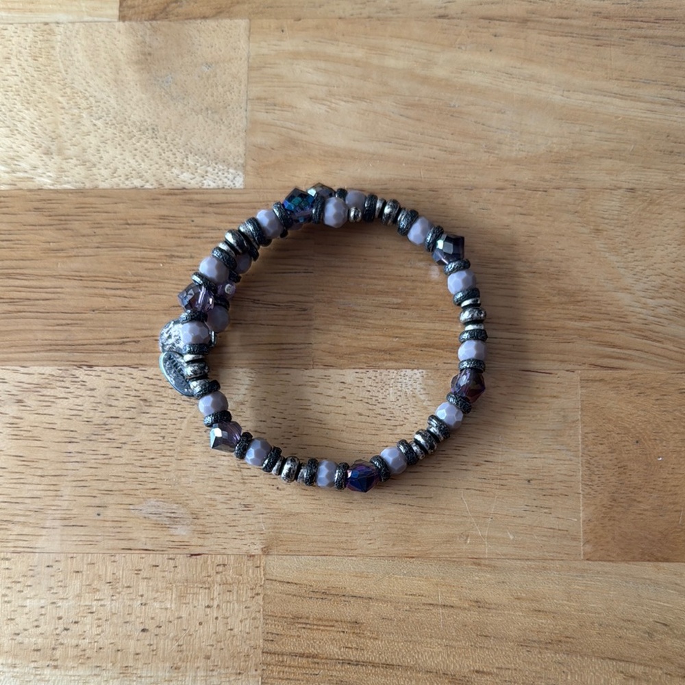 Alex and Ani Vintage 66 Wrapped Purple Beaded Bracelet with Silver Accents